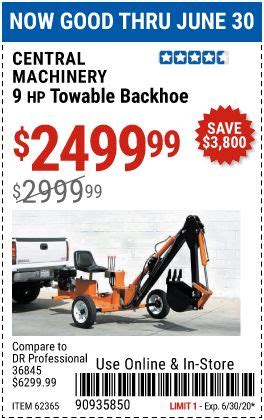 CENTRAL MACHINERY 9 HP Towable Backhoe